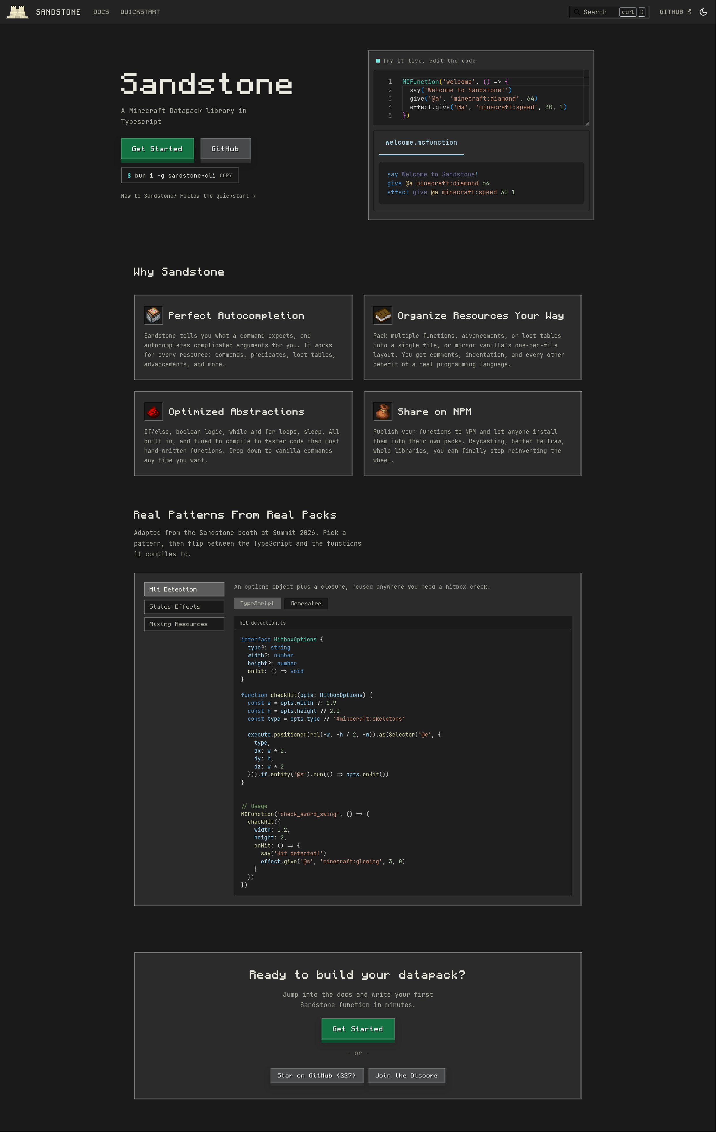 The full redesigned Sandstone landing page