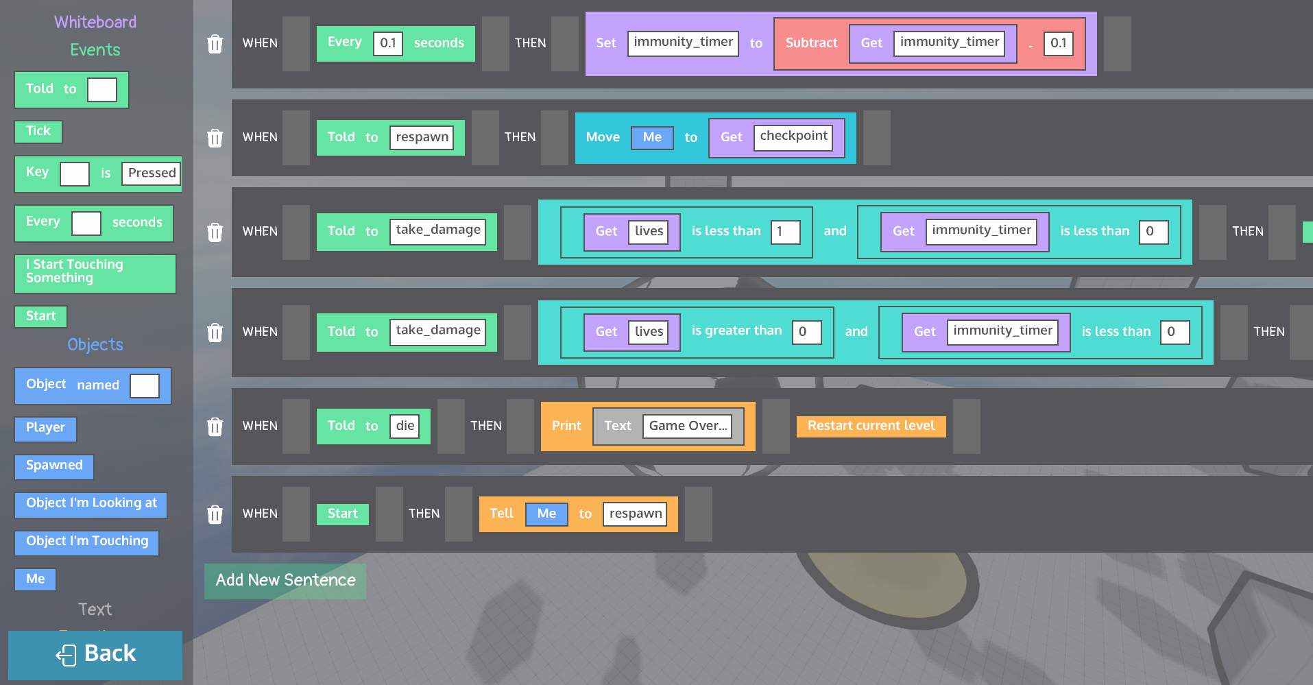 A screenshot of the block scripting editor