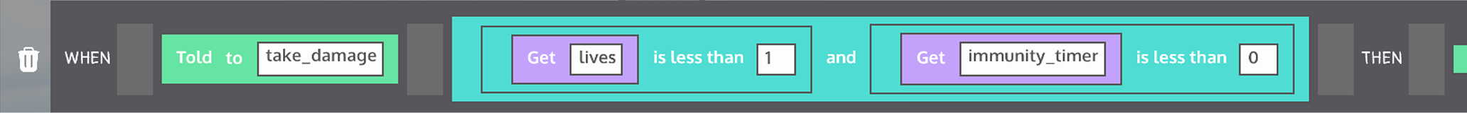 The damage handling sentence in the editor