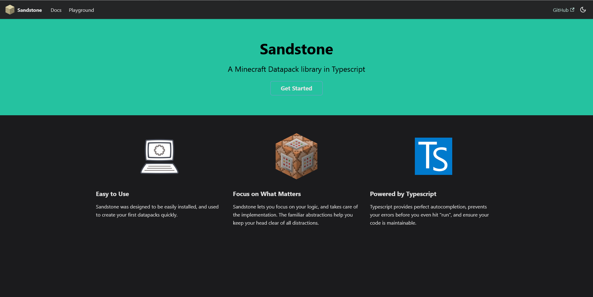 The old landing page: default Docusaurus green hero band and generic emoji-style feature icons